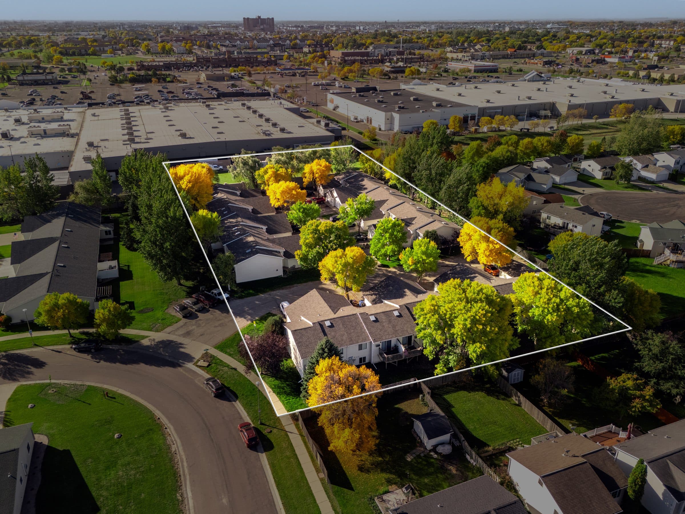 Drone view of 10th Avenue, property outlined