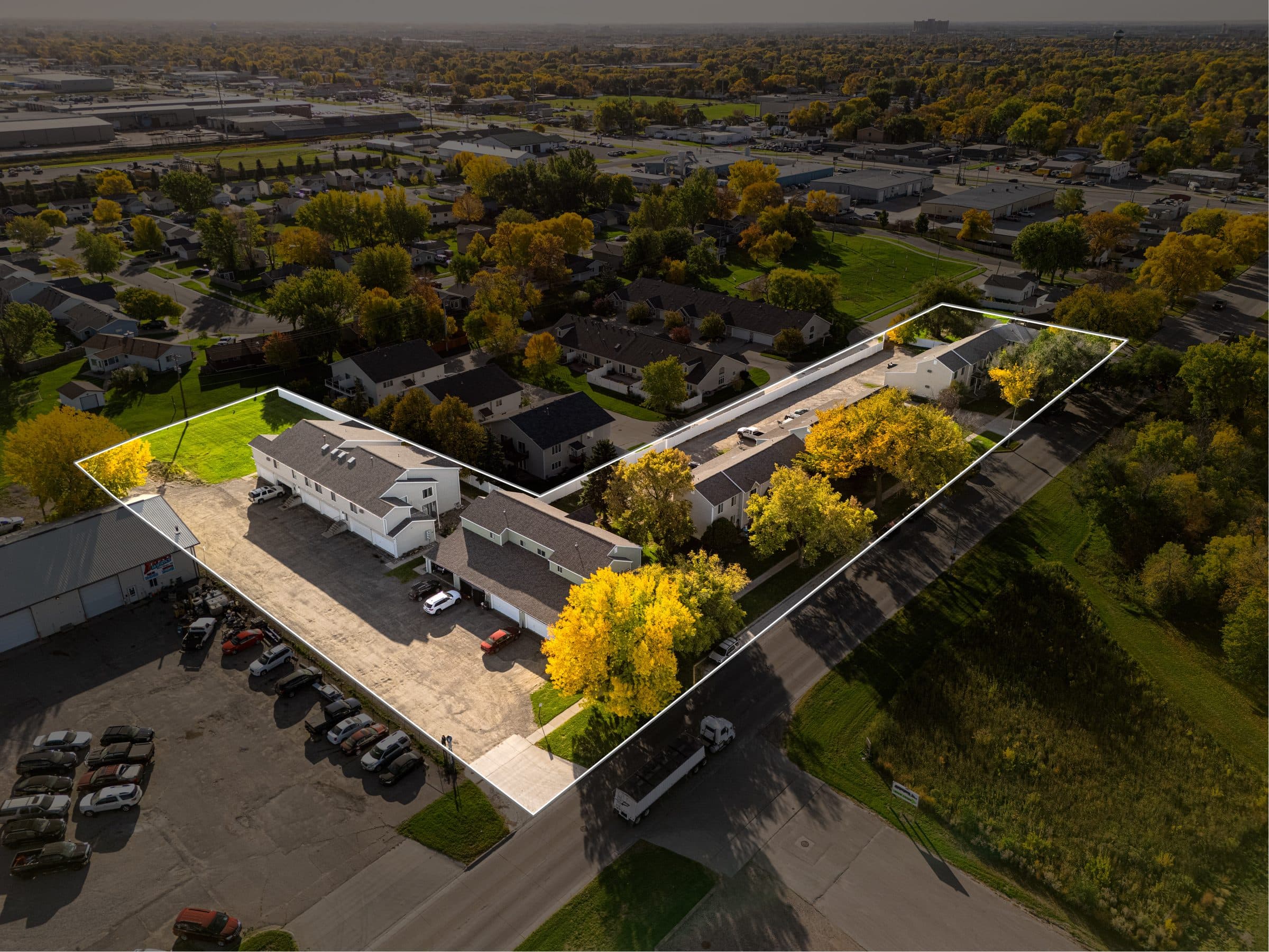 Drone view of Center Street, property outlined